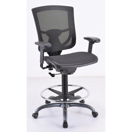 Officesource CoolMesh Pro Collection All Mesh  Task Stool with Adjustable Arms and Footring with Black Frame OSST7901MBK